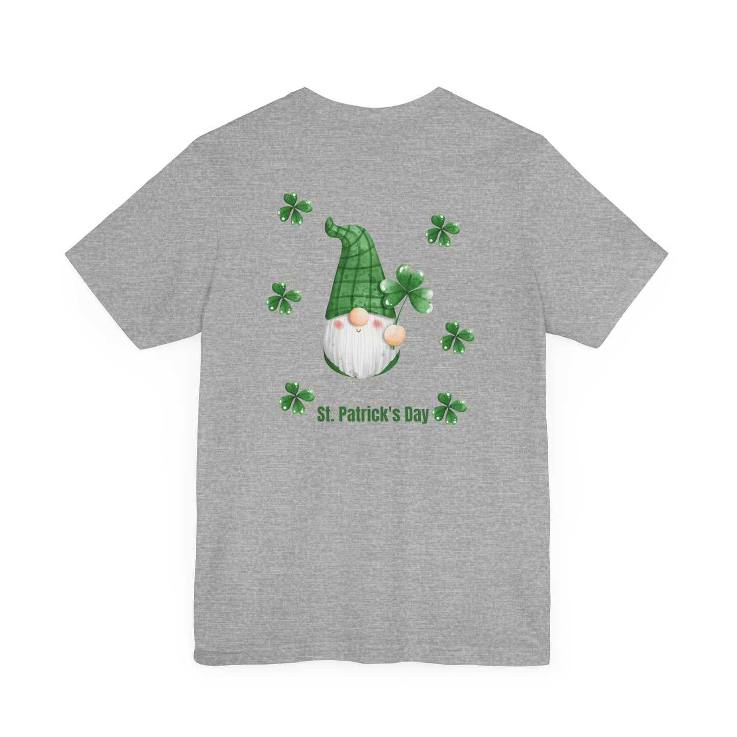 St. Patrick's Day Gnome Tee - Unisex Jersey Short Sleeve T-Shirt with Clover Design