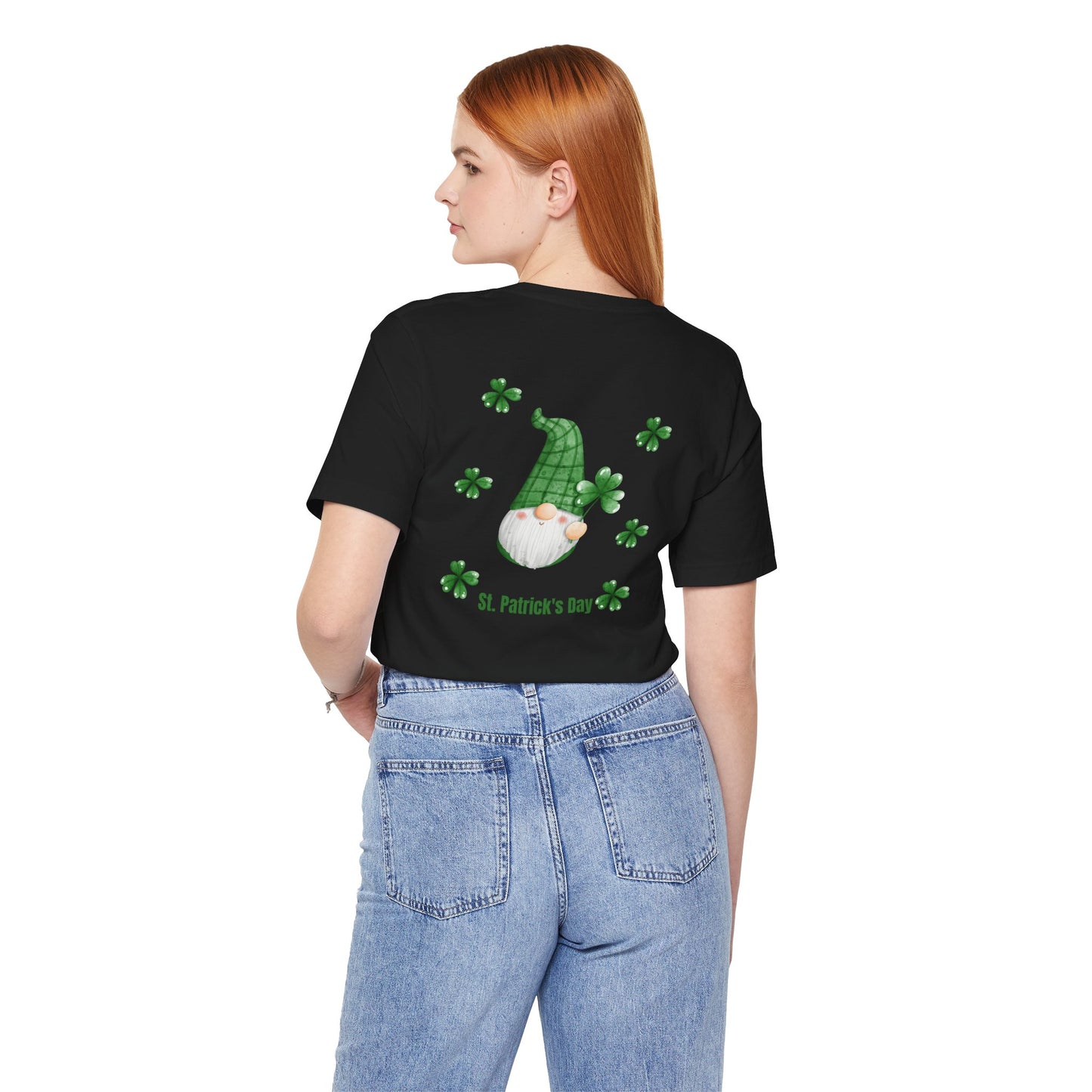 St. Patrick's Day Gnome Tee - Unisex Jersey Short Sleeve T-Shirt with Clover Design
