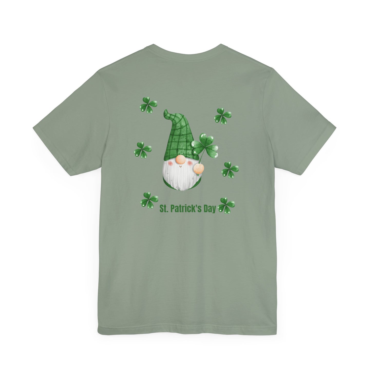 St. Patrick's Day Gnome Tee - Unisex Jersey Short Sleeve T-Shirt with Clover Design