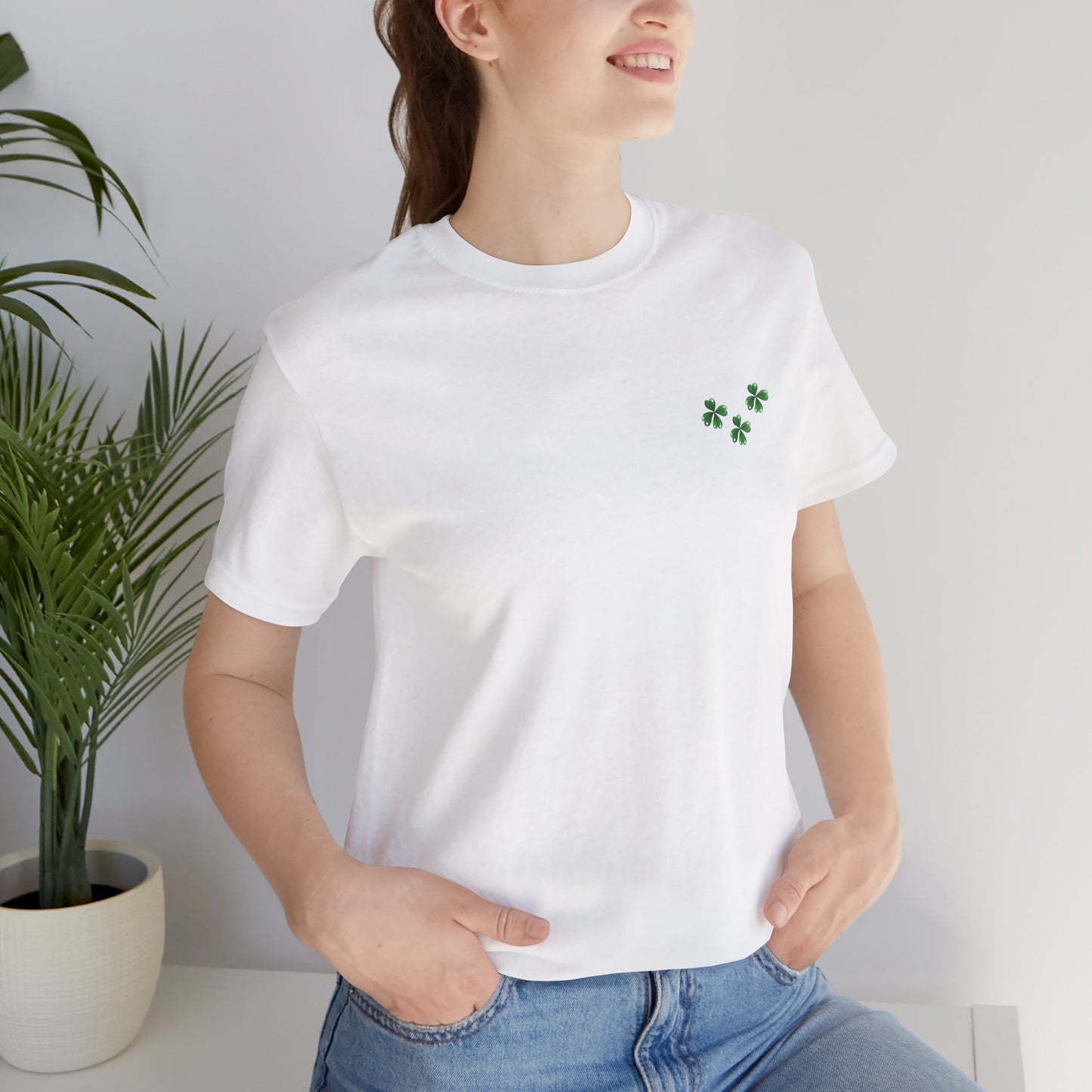 St. Patrick's Day Gnome Tee - Unisex Jersey Short Sleeve T-Shirt with Clover Design