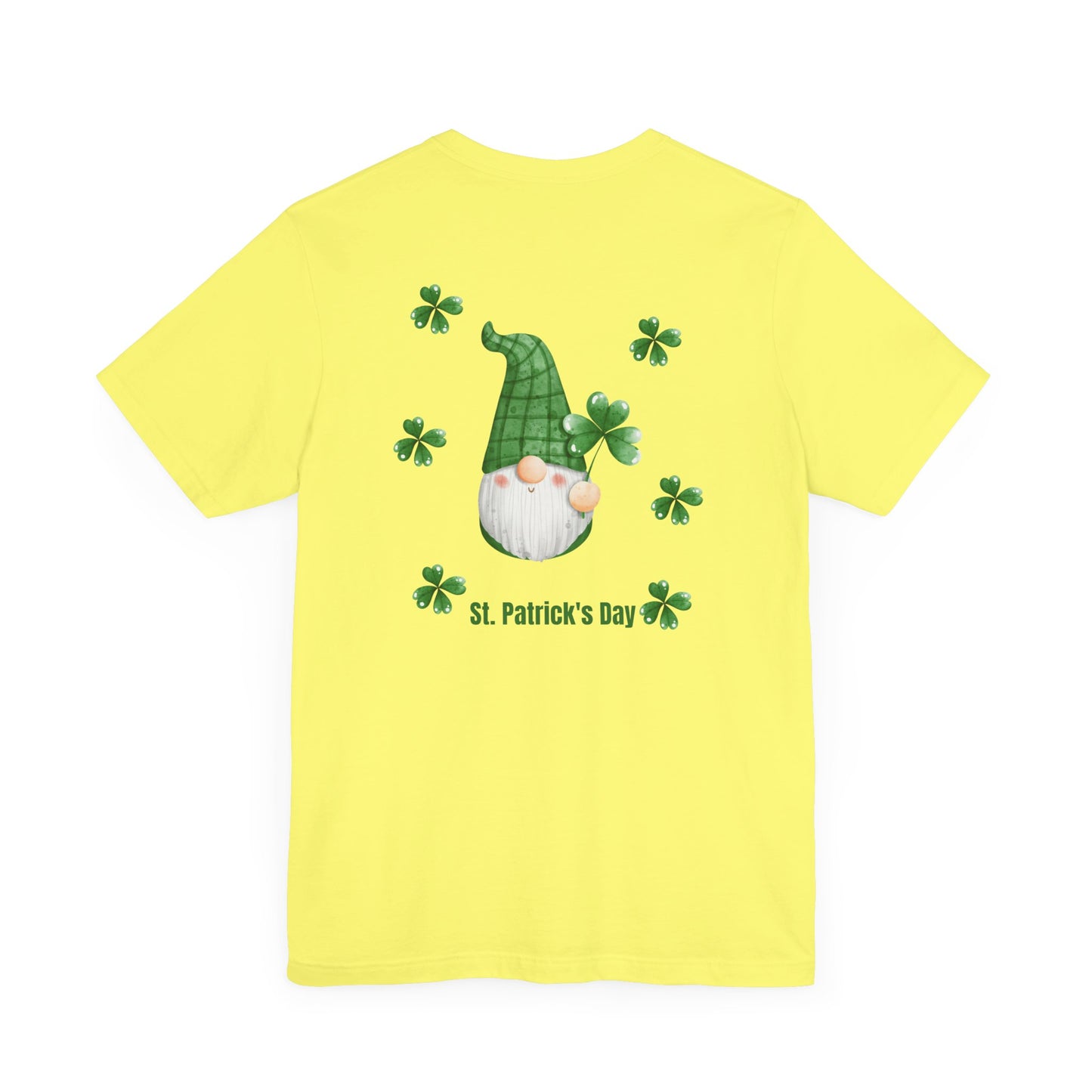 St. Patrick's Day Gnome Tee - Unisex Jersey Short Sleeve T-Shirt with Clover Design