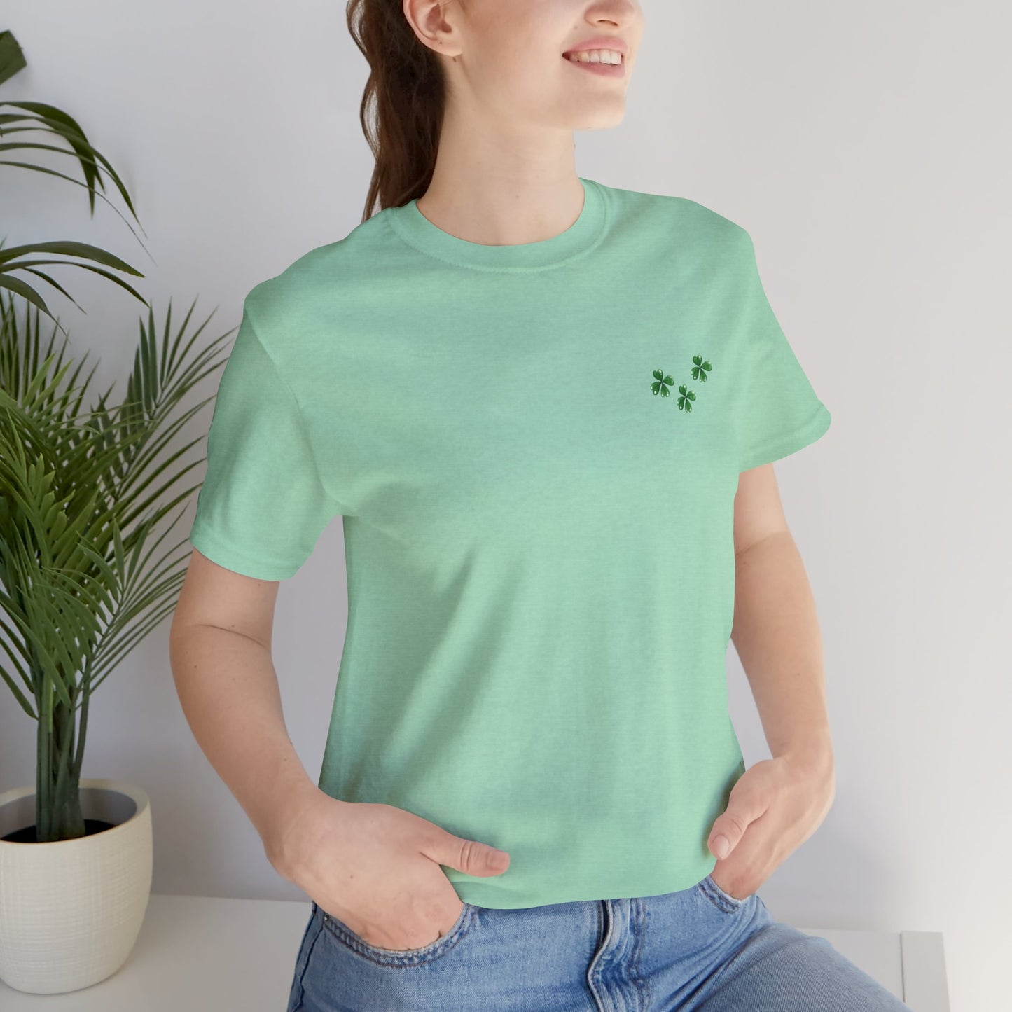 St. Patrick's Day Gnome Tee - Unisex Jersey Short Sleeve T-Shirt with Clover Design