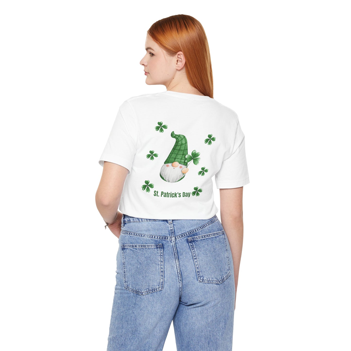 St. Patrick's Day Gnome Tee - Unisex Jersey Short Sleeve T-Shirt with Clover Design