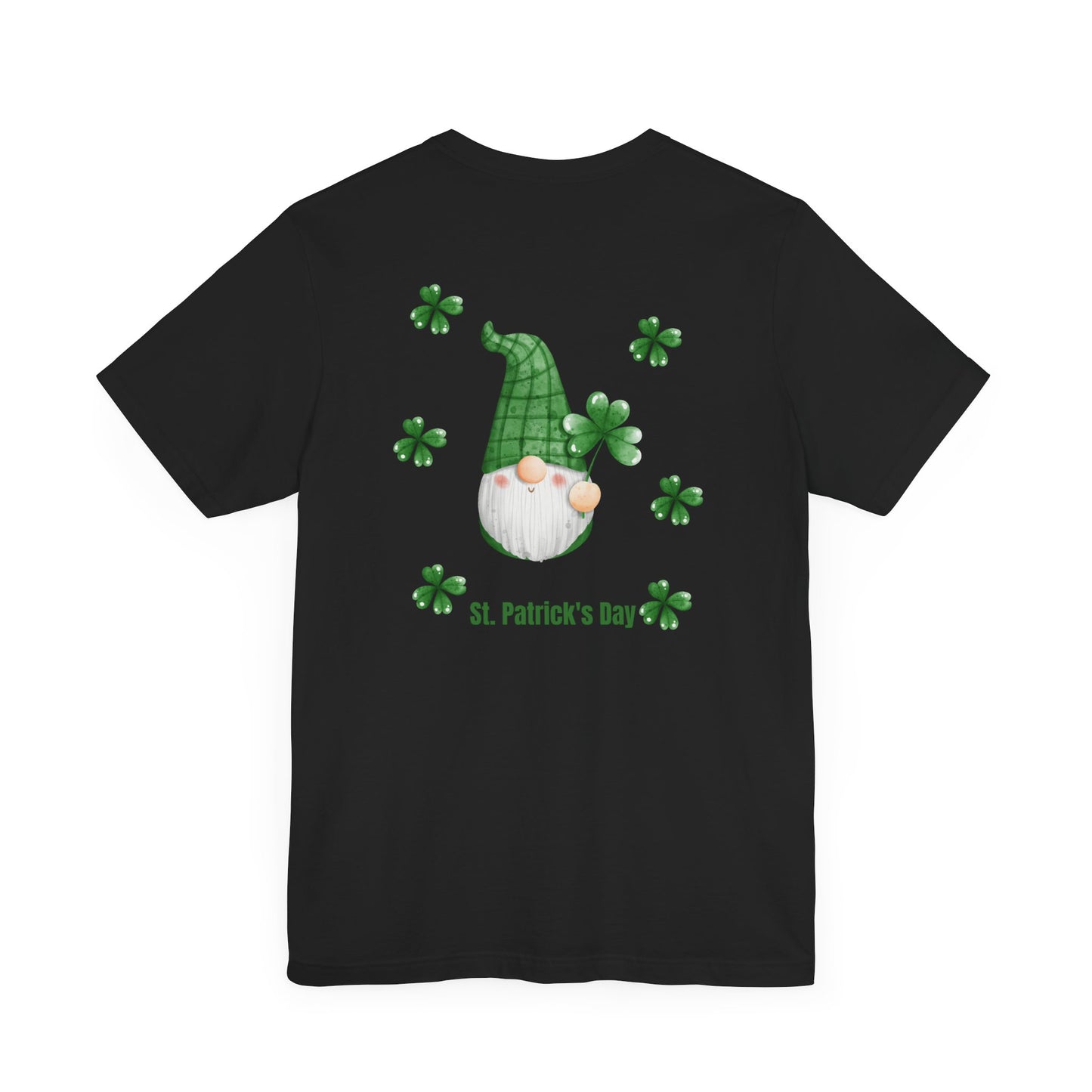St. Patrick's Day Gnome Tee - Unisex Jersey Short Sleeve T-Shirt with Clover Design