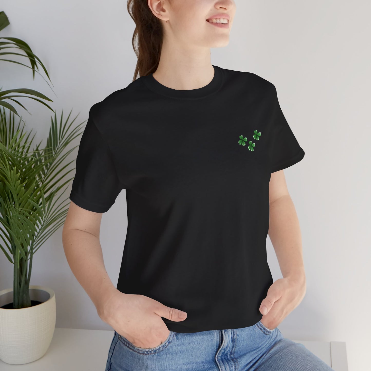 St. Patrick's Day Gnome Tee - Unisex Jersey Short Sleeve T-Shirt with Clover Design
