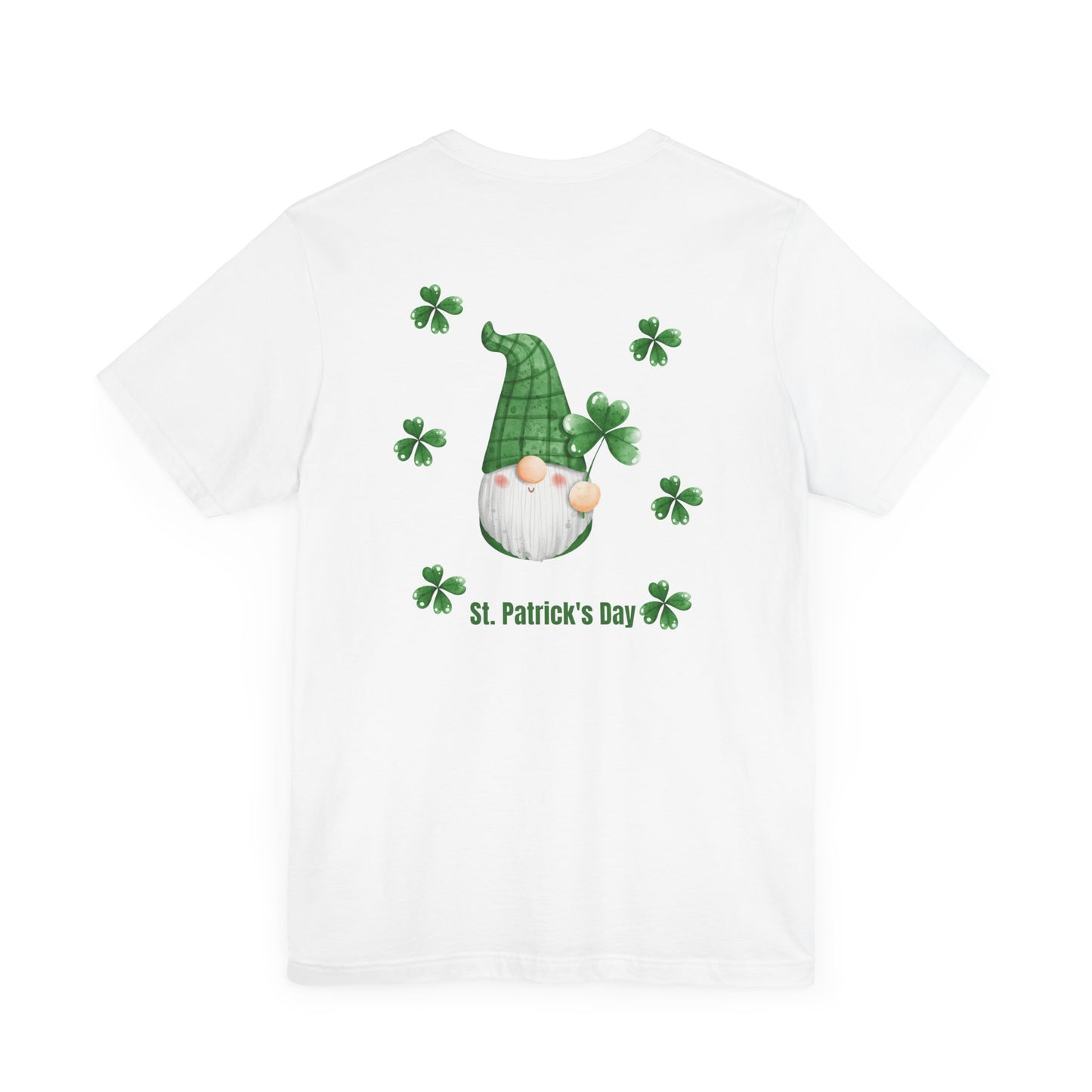 St. Patrick's Day Gnome Tee - Unisex Jersey Short Sleeve T-Shirt with Clover Design