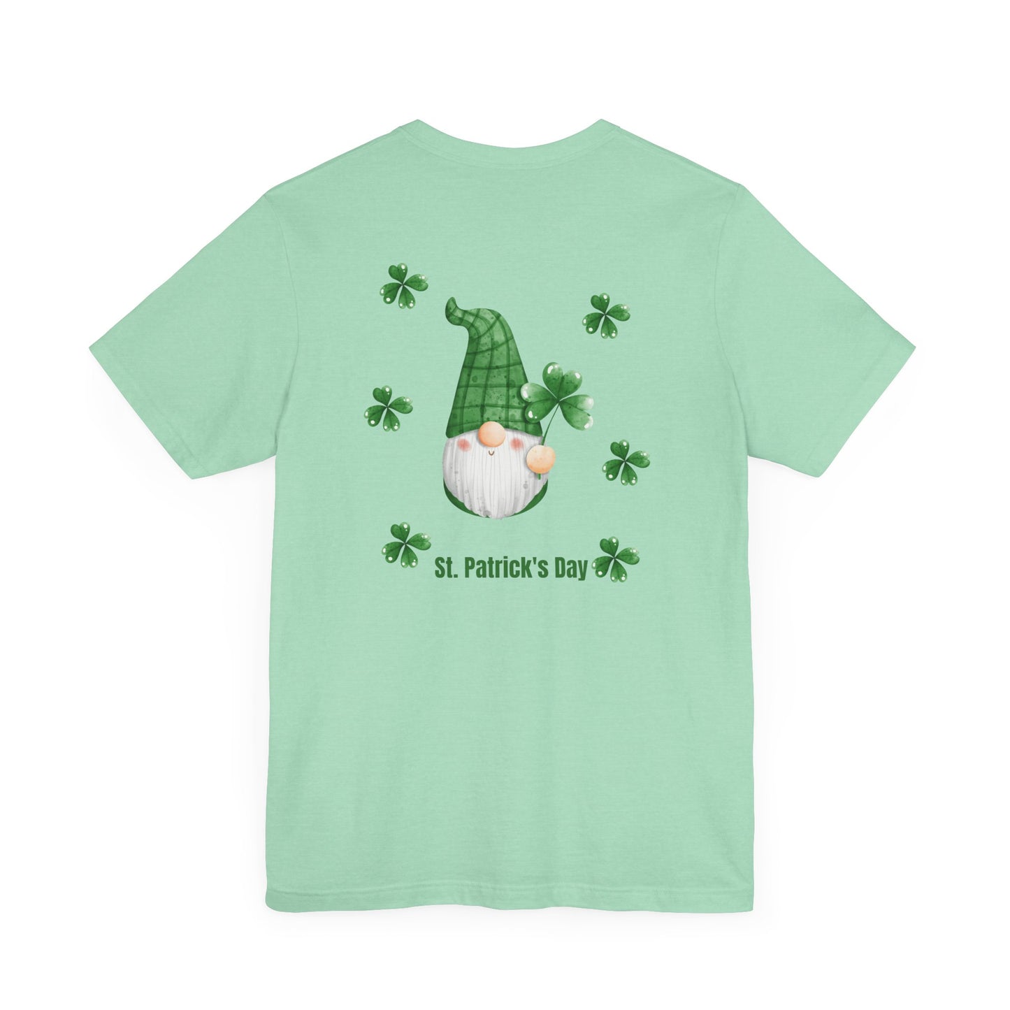 St. Patrick's Day Gnome Tee - Unisex Jersey Short Sleeve T-Shirt with Clover Design