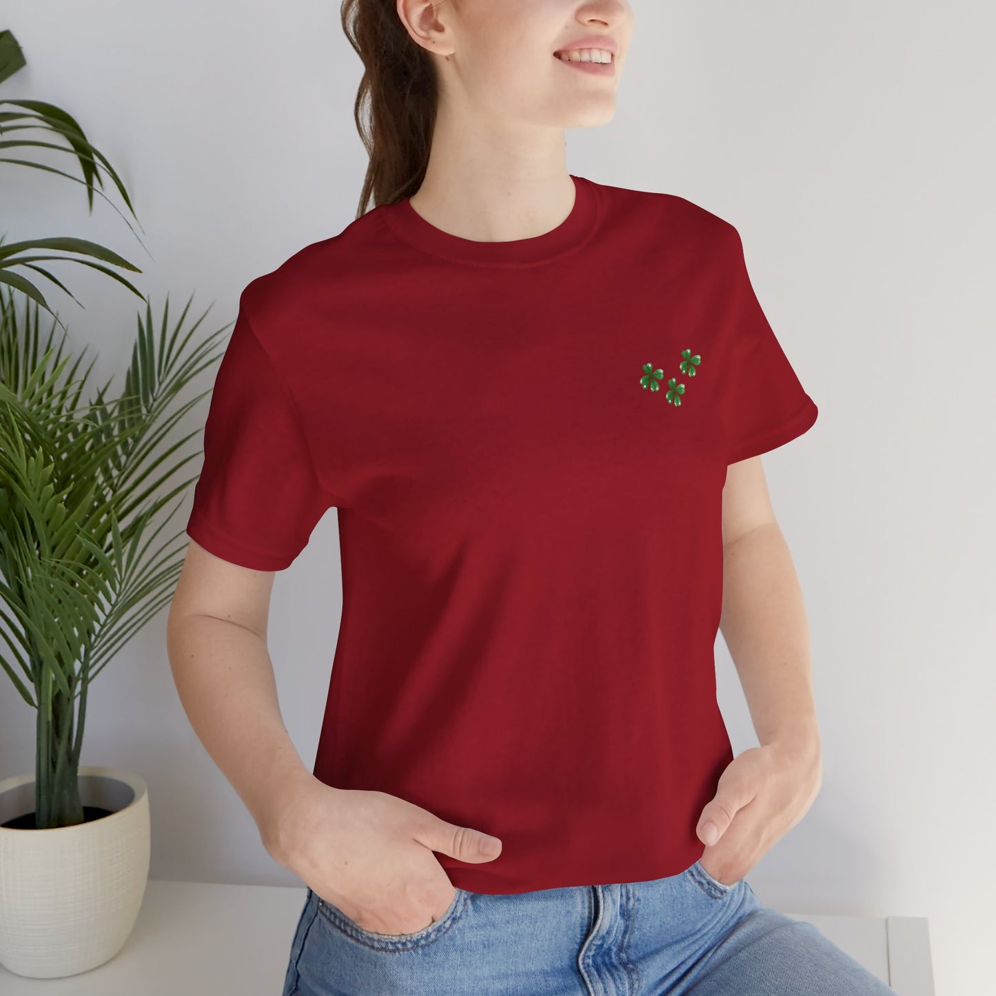 St. Patrick's Day Gnome Tee - Unisex Jersey Short Sleeve T-Shirt with Clover Design