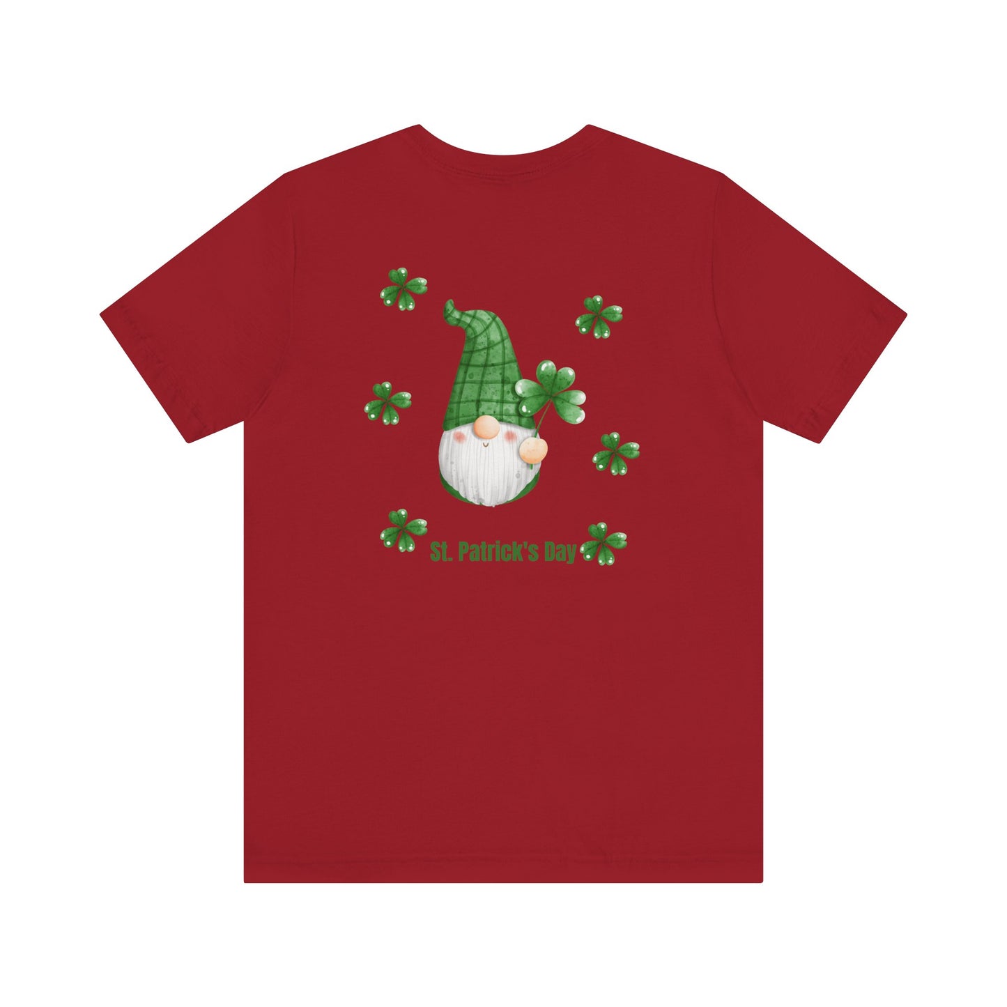 St. Patrick's Day Gnome Tee - Unisex Jersey Short Sleeve T-Shirt with Clover Design