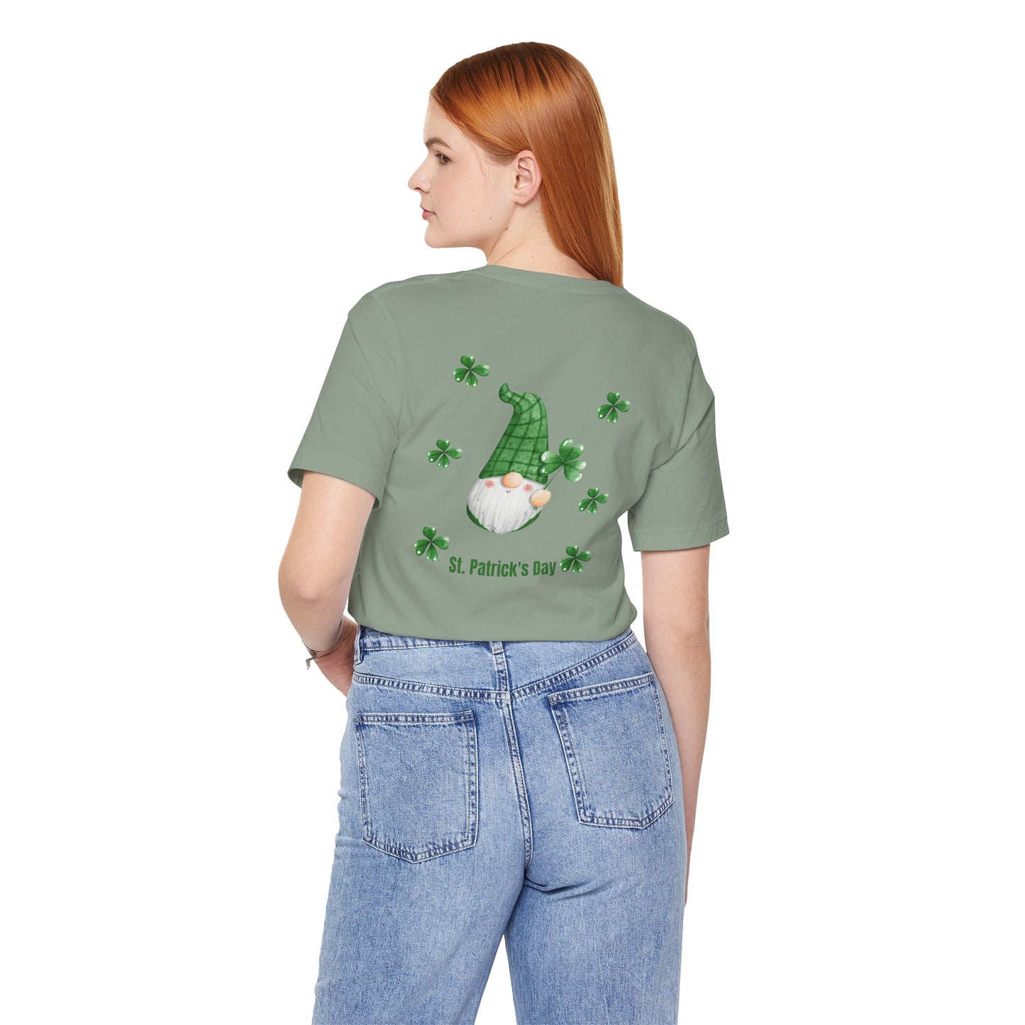 St. Patrick's Day Gnome Tee - Unisex Jersey Short Sleeve T-Shirt with Clover Design
