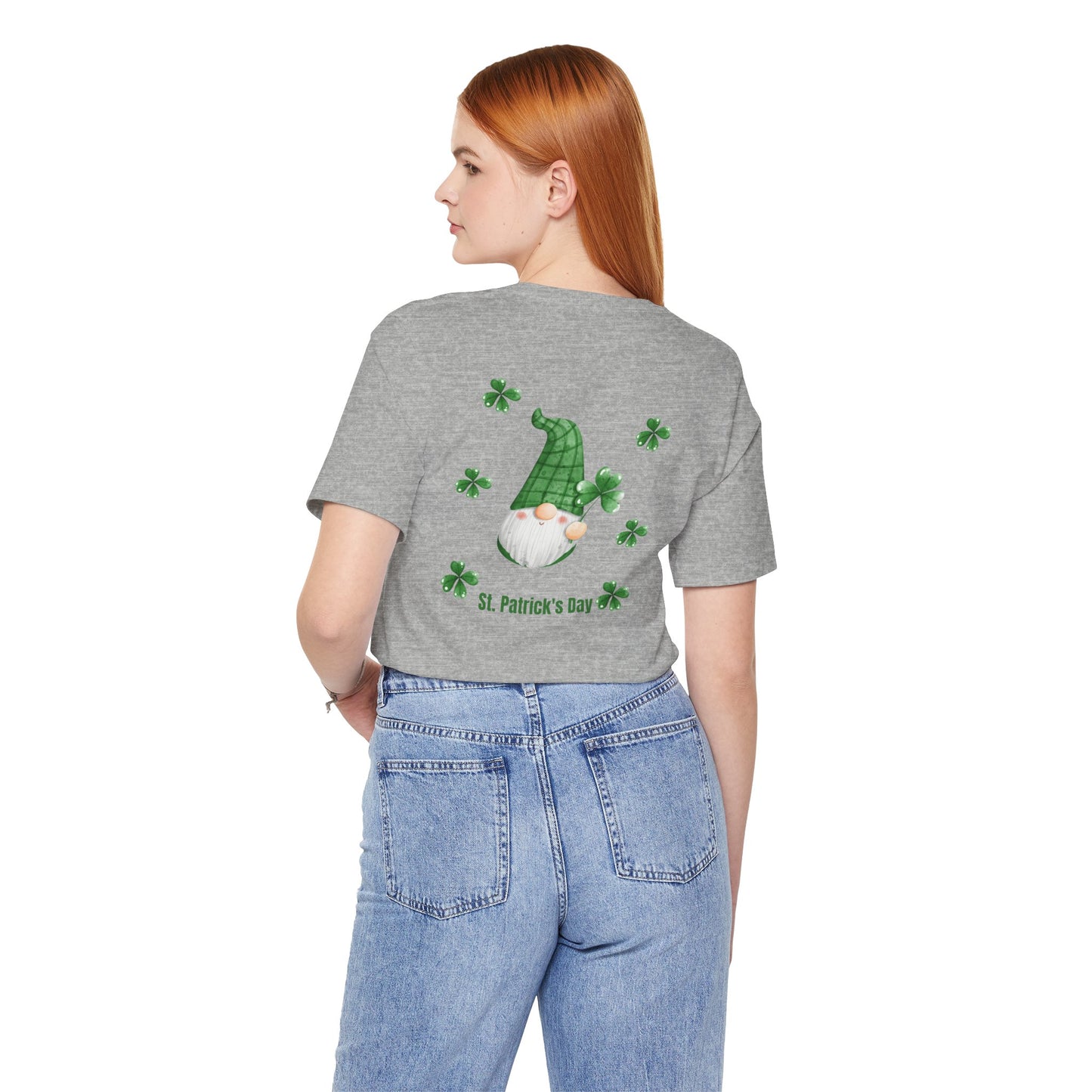 St. Patrick's Day Gnome Tee - Unisex Jersey Short Sleeve T-Shirt with Clover Design