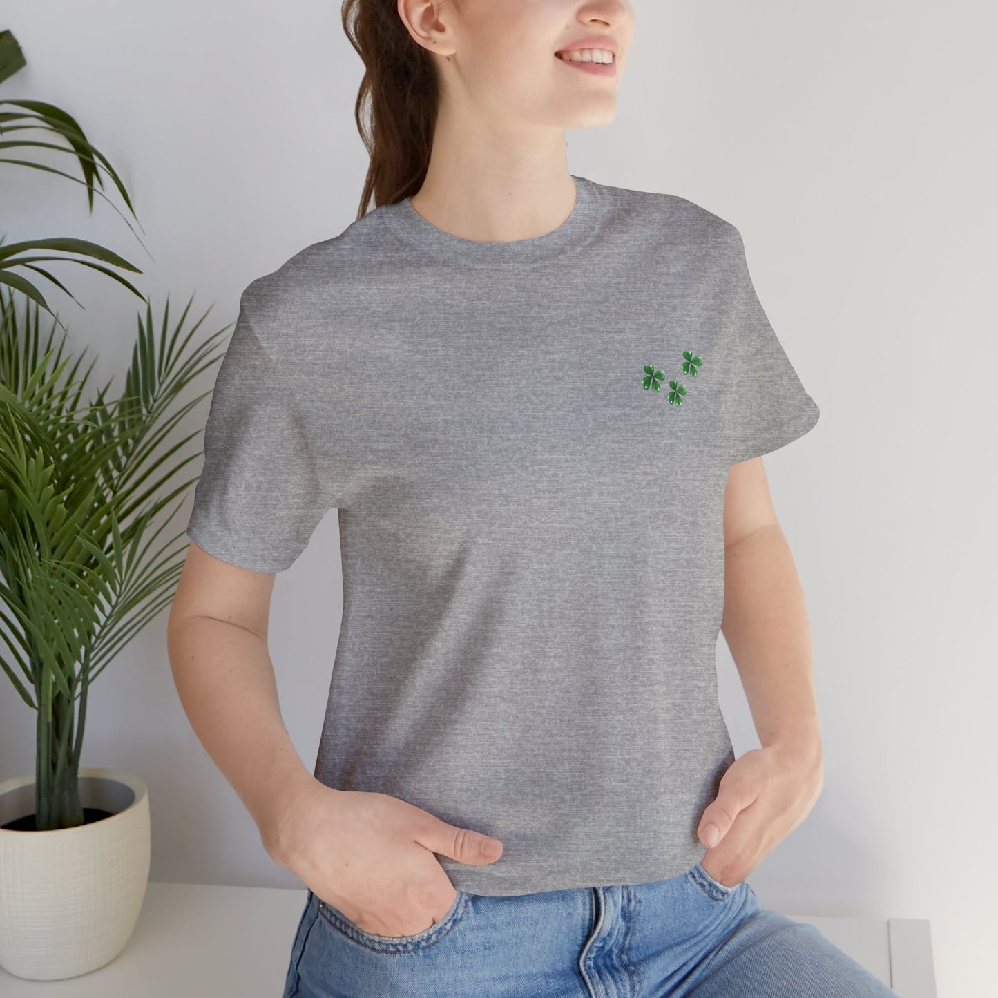 St. Patrick's Day Gnome Tee - Unisex Jersey Short Sleeve T-Shirt with Clover Design